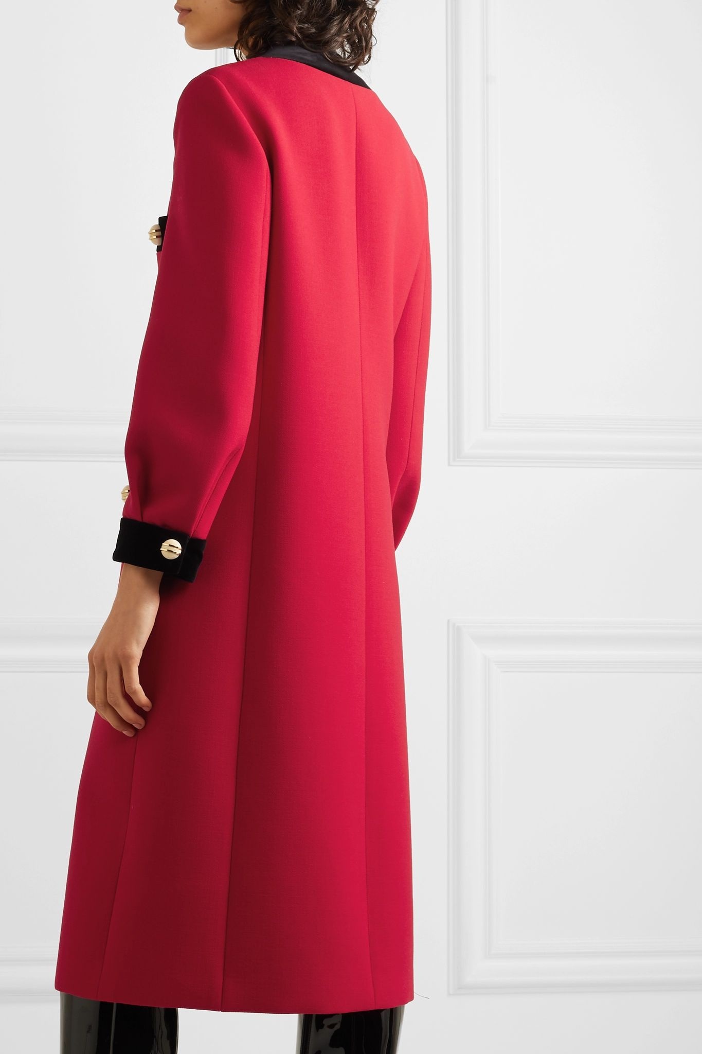 Velvet-trimmed wool-crepe coat - 4