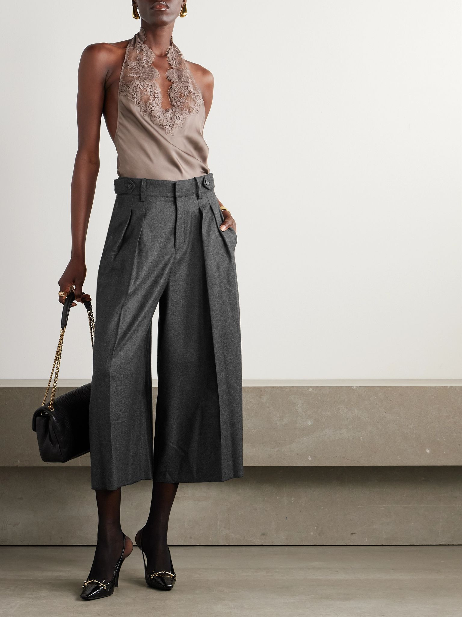 Flared pleated cashmere shorts Dark gray - 2