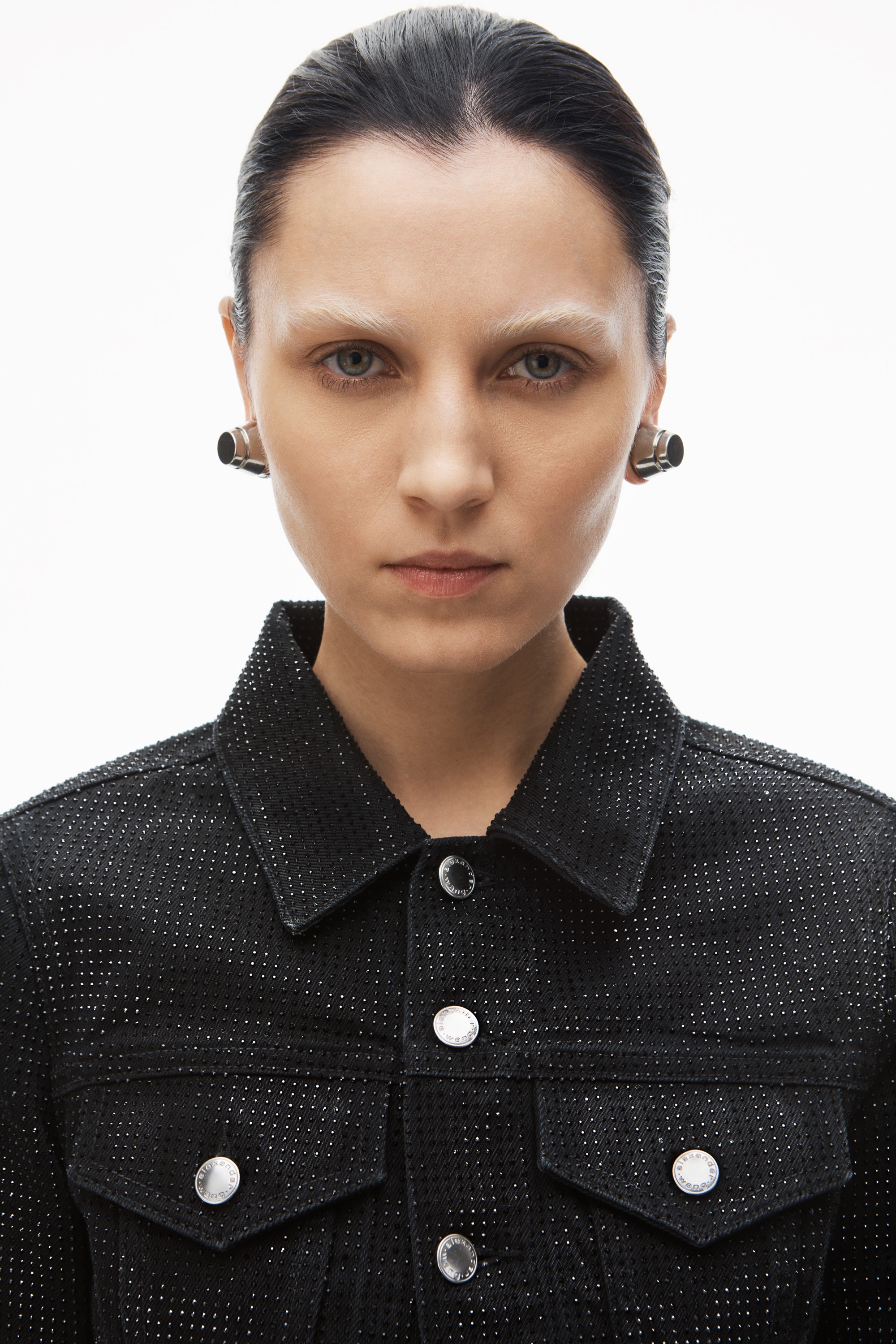 Alexander Wang shrunken trucker jacket in crystal hotfix