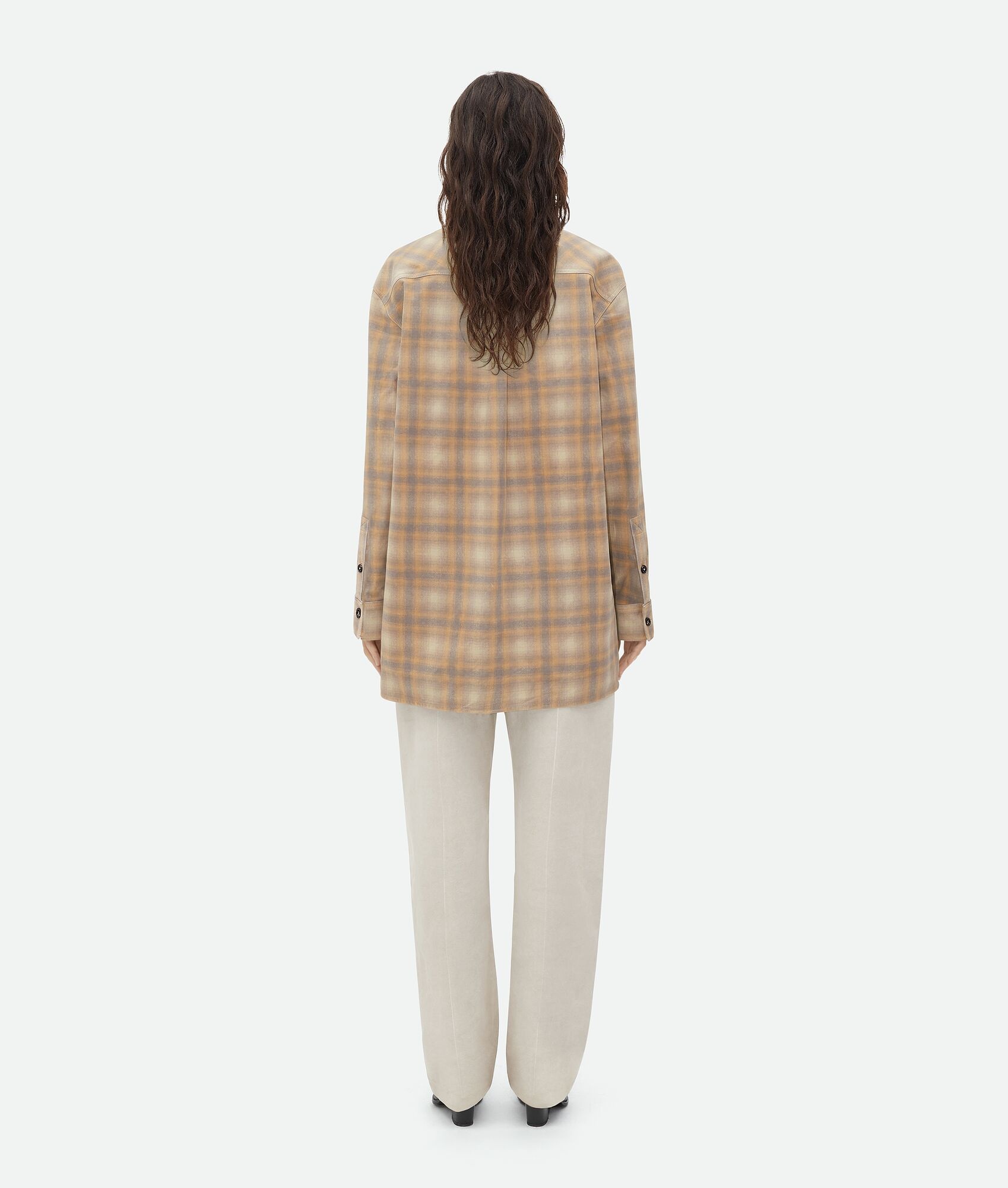 Oversized Flannel-Printed Leather Shirt - 3