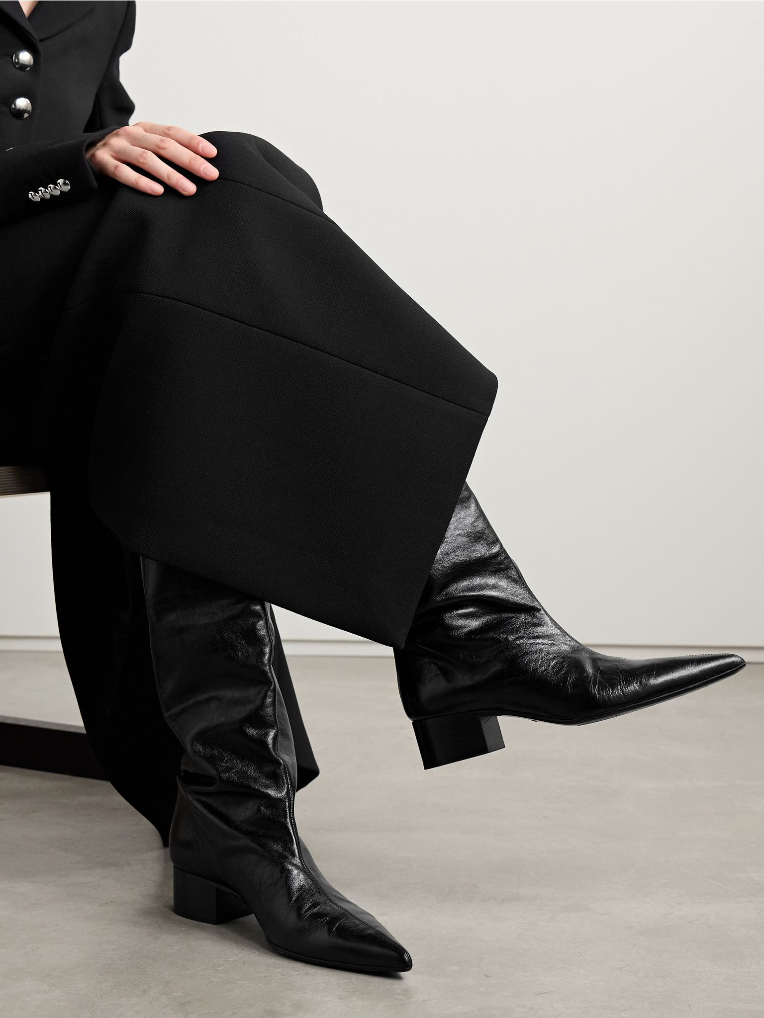 Andee crinkled-leather knee boots Black - 2