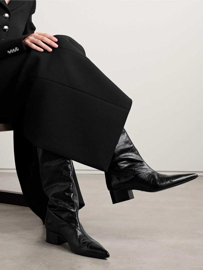 KHAITE Andee crinkled-leather knee boots Black outlook