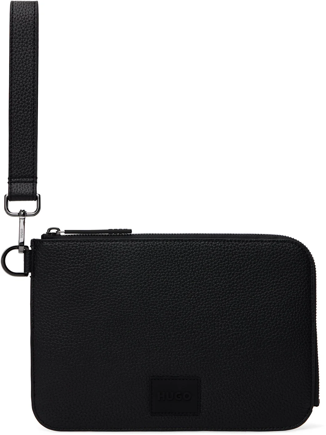 Black Grained Faux-Leather Pouch - 1
