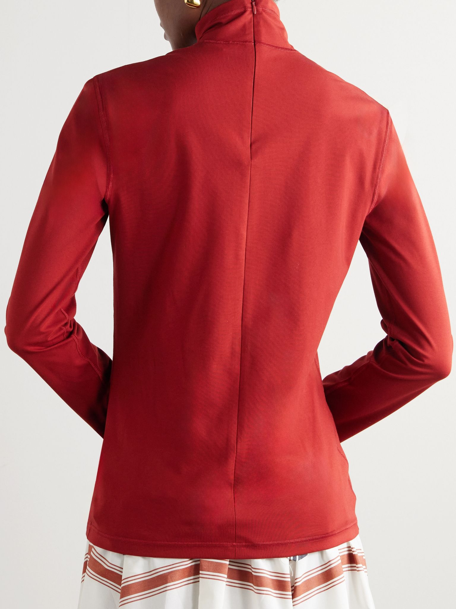 Appliquéd stretch-cotton jersey blouse Red - 3