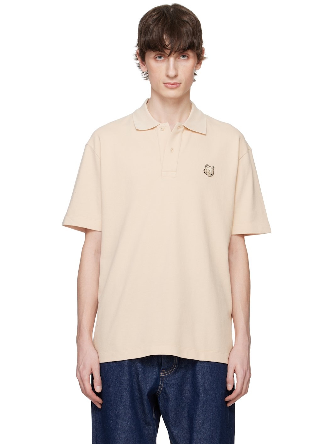 Beige Bold Fox Head Patch Comfort Polo - 1
