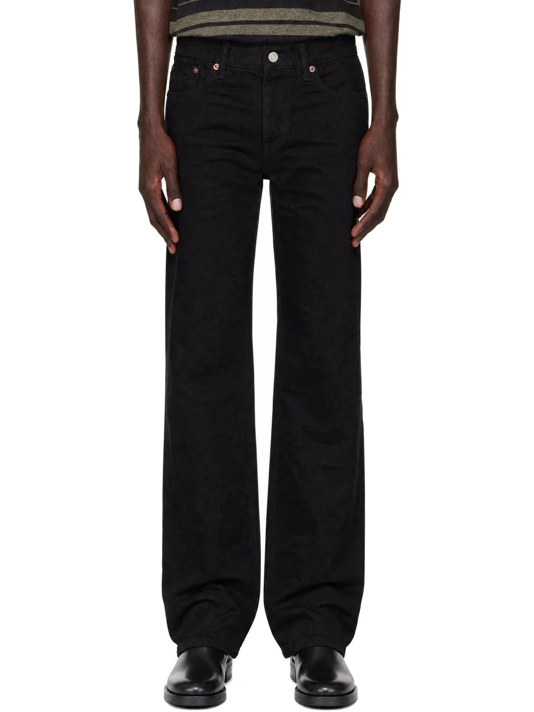 Black Five Pocket Vintage Selvedge Denim Jeans - 1