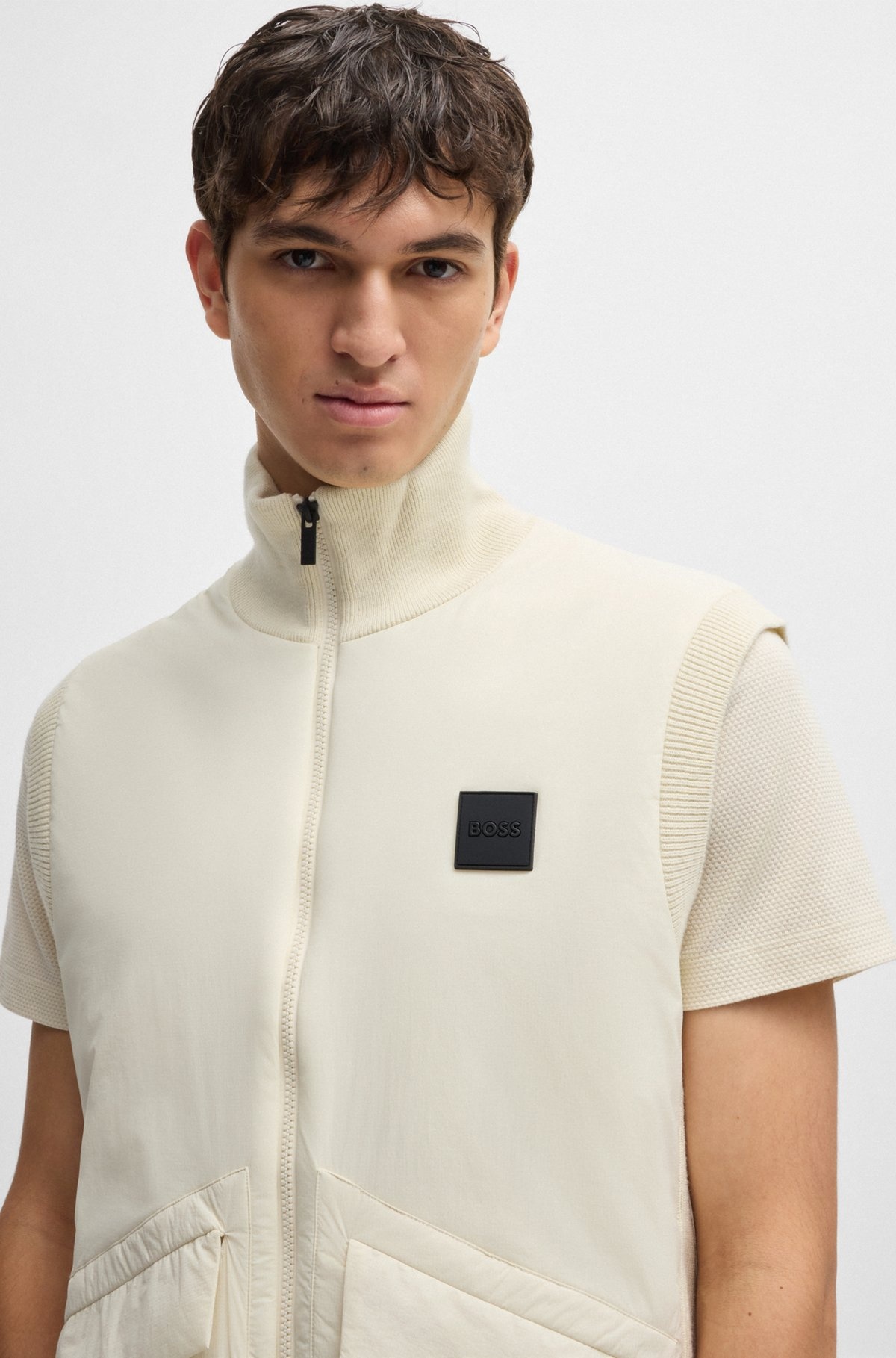 PADDED MIXED-MATERIAL GILET WITH LOGO BADGE - 3
