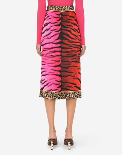 Dolce & Gabbana Charmeuse midi pencil skirt with tiger print outlook