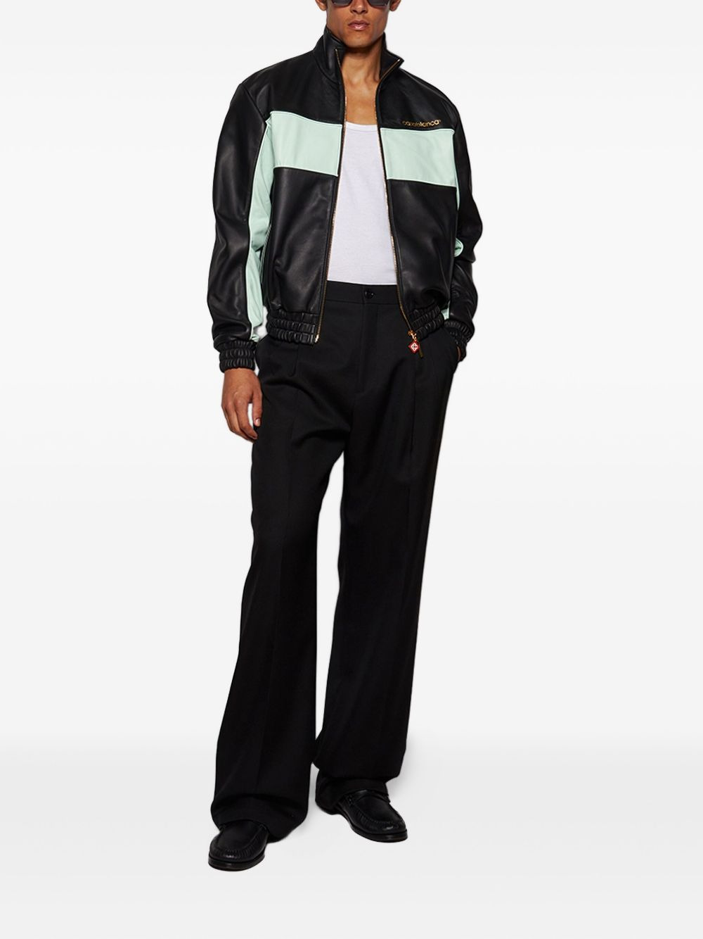 panelled leather jacket - 2