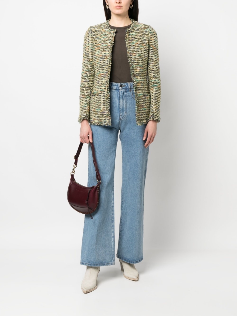 frayed-hem tweed jacket - 2