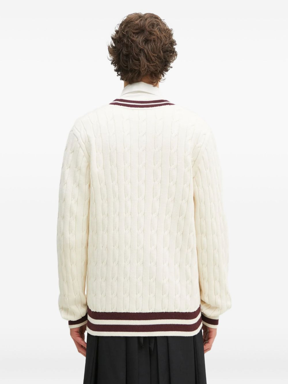 cable-knit V-neck sweater - 4