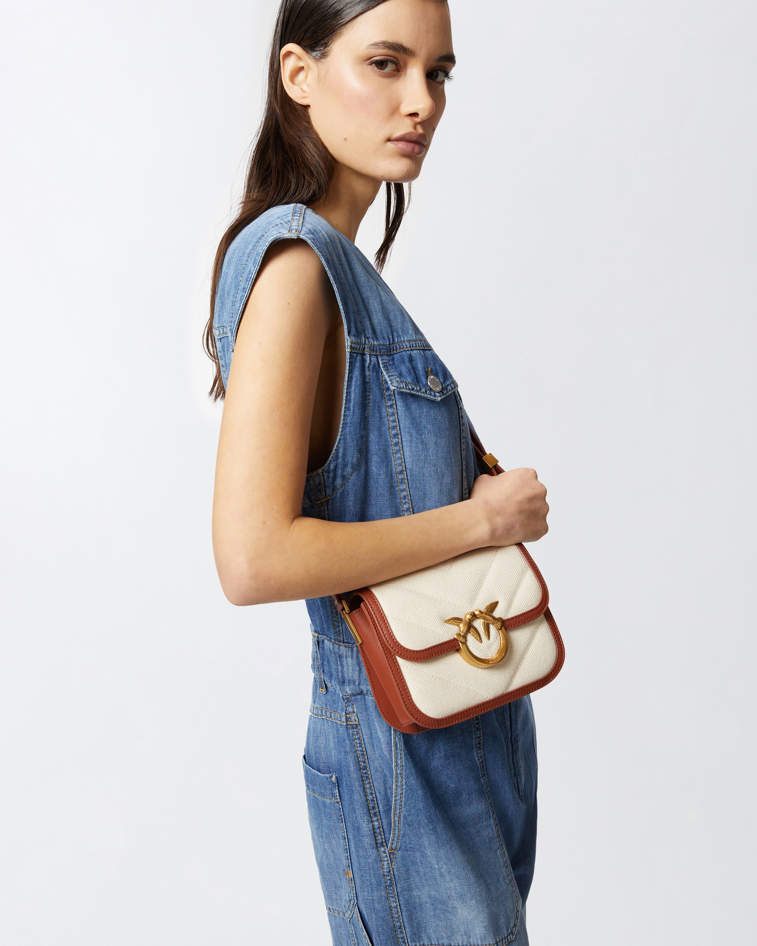 LOVE BAG SQUARE HANDBAG IN CANVAS AND LEATHER - 5