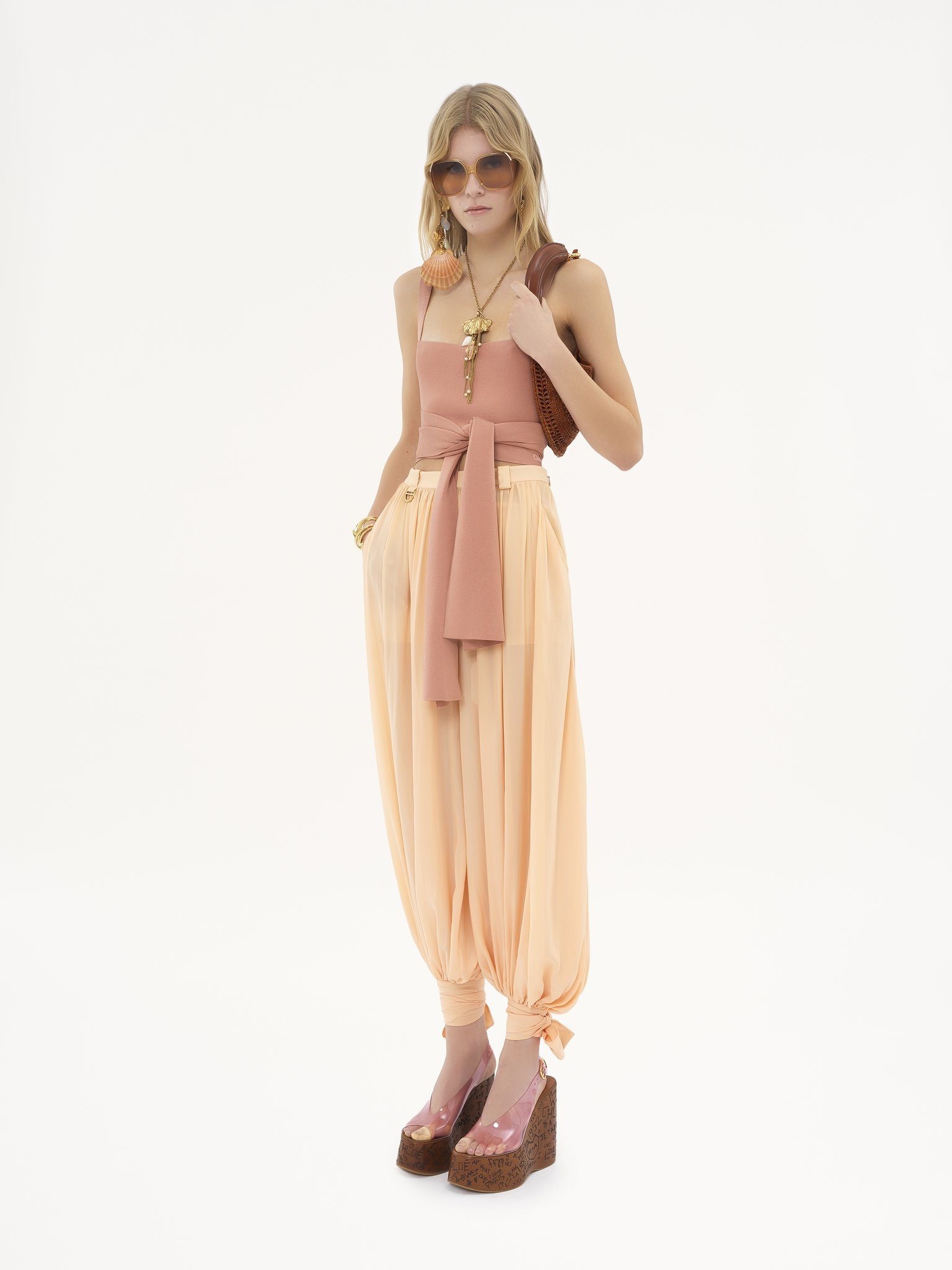 CROPPED FRONT-TIE TANK TOP IN SHINY VISCOSE KNIT - 3