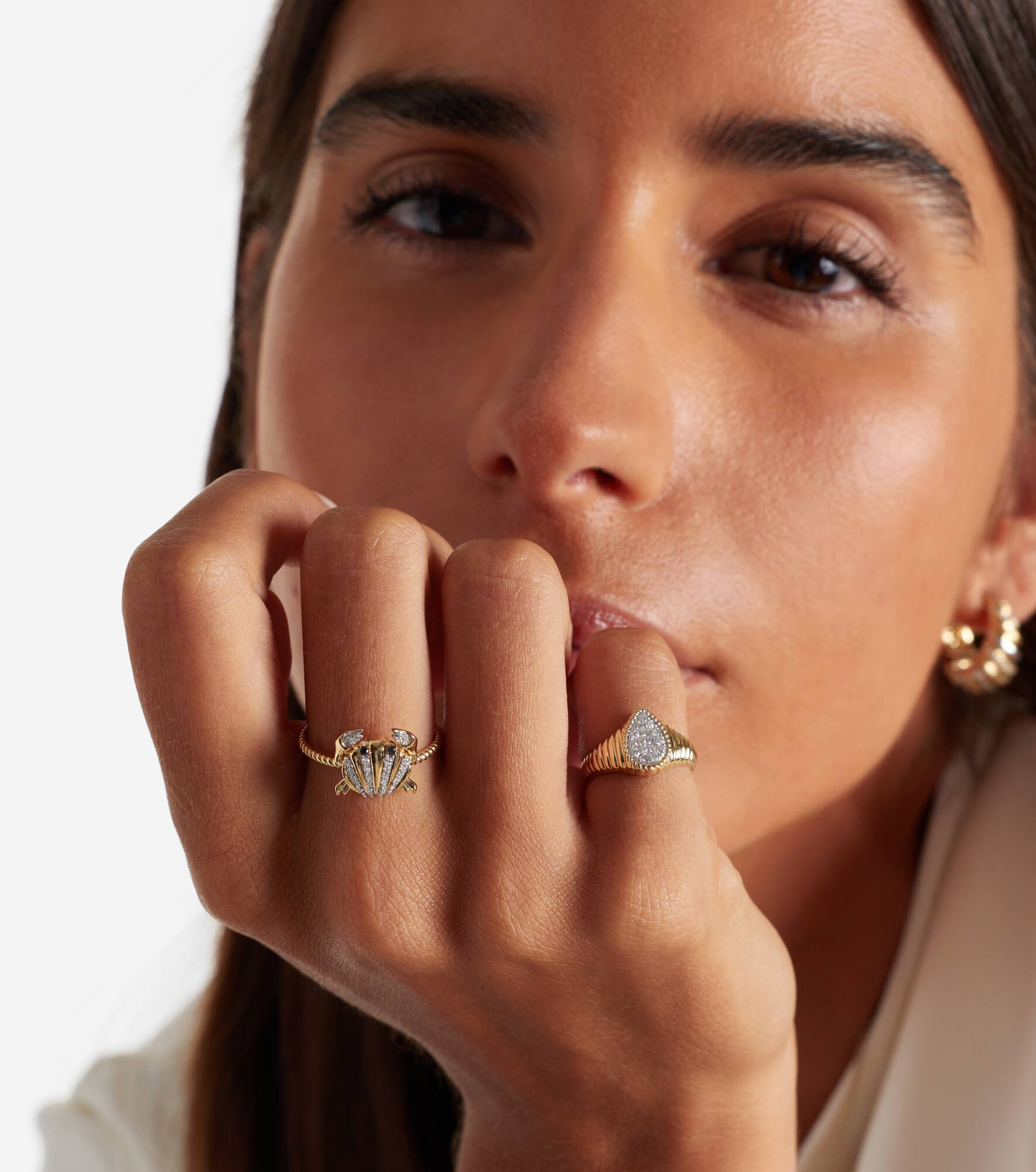 Crabe Coquillage Mini 9kt gold ring with diamonds - 2