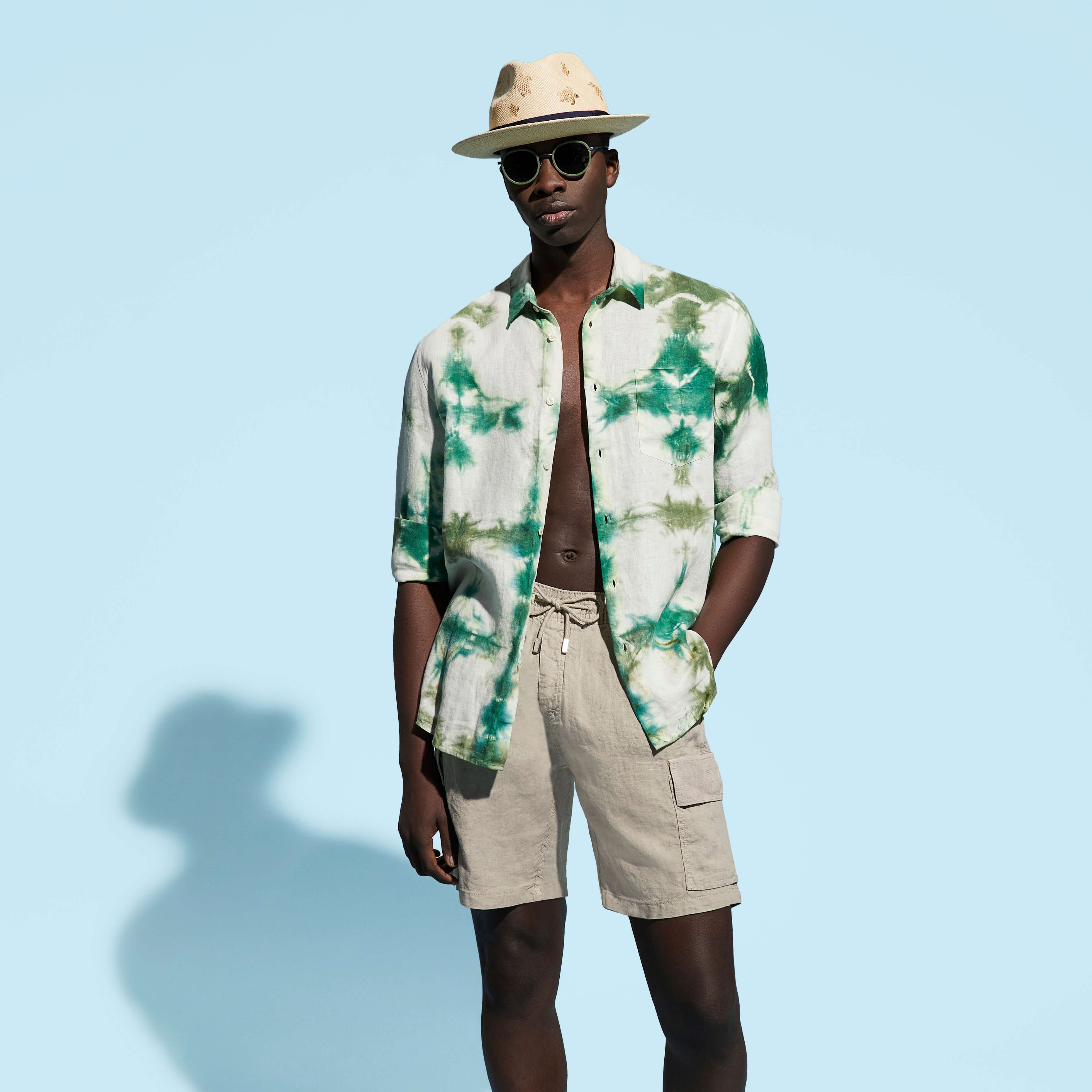 Men Linen Bermuda Shorts Cargo Pockets - 5