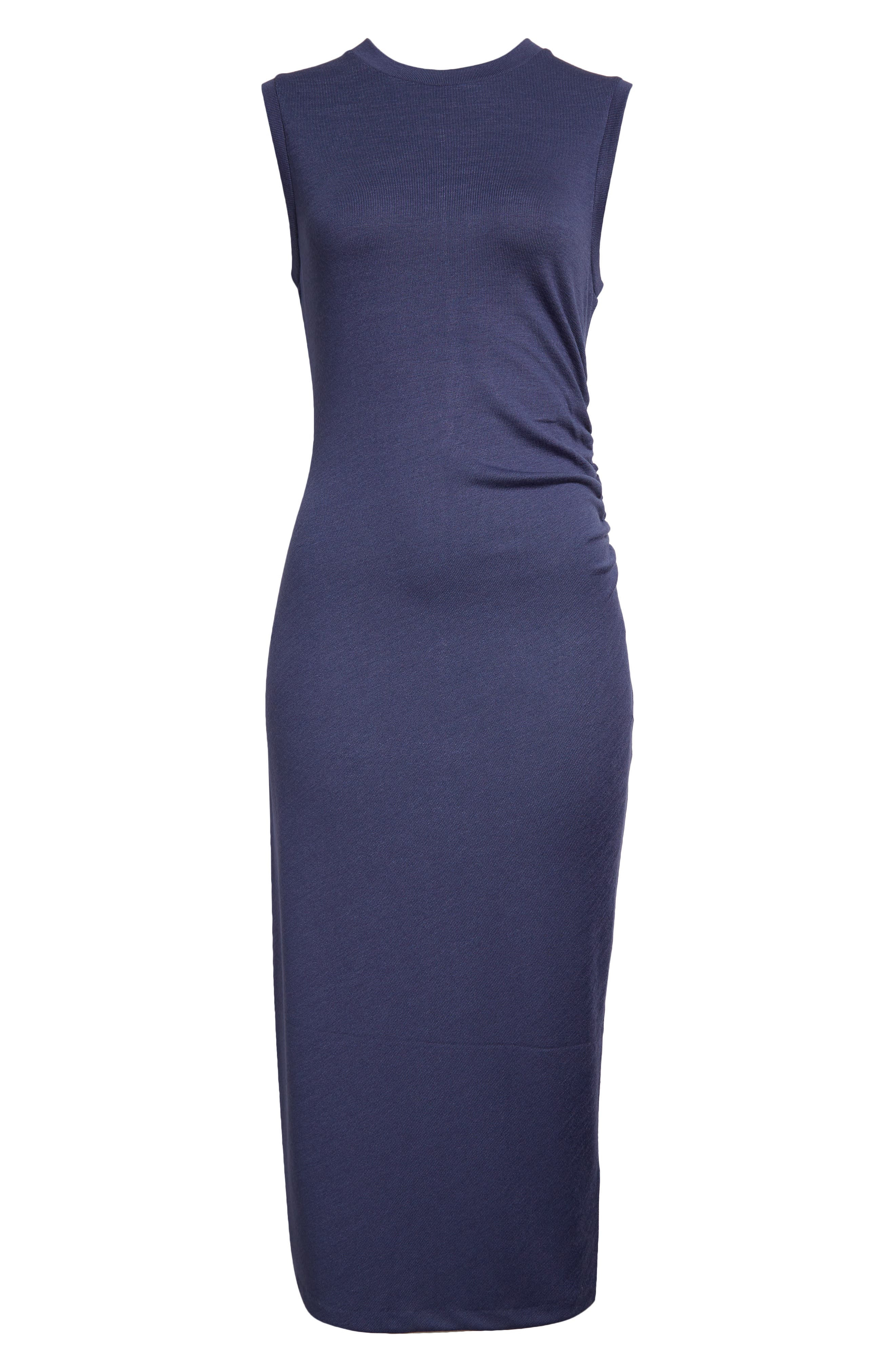 Vince Side Ruched Sleeveless Knit Midi Dress in Dk Peri at Nordstrom - 5