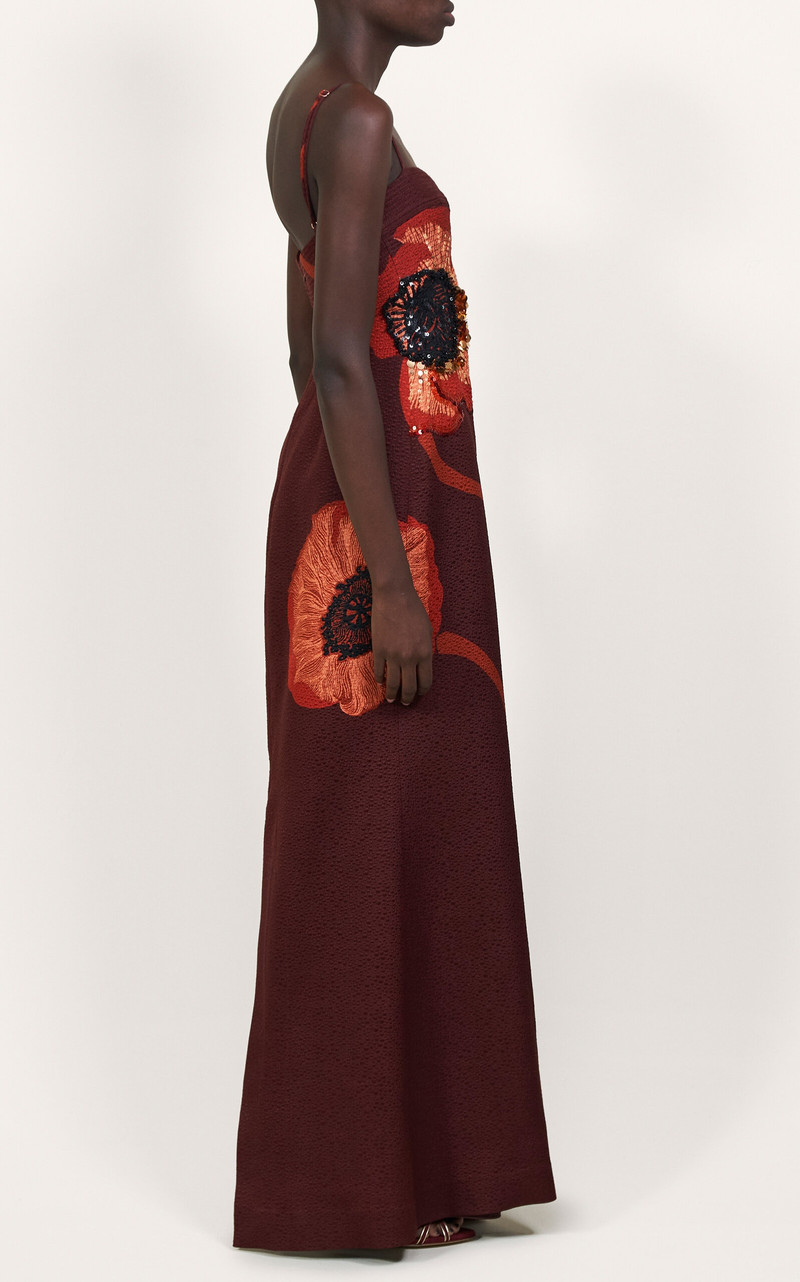 Plentiful Qualities Embellished Wool-Silk Maxi Dress burgundy 6