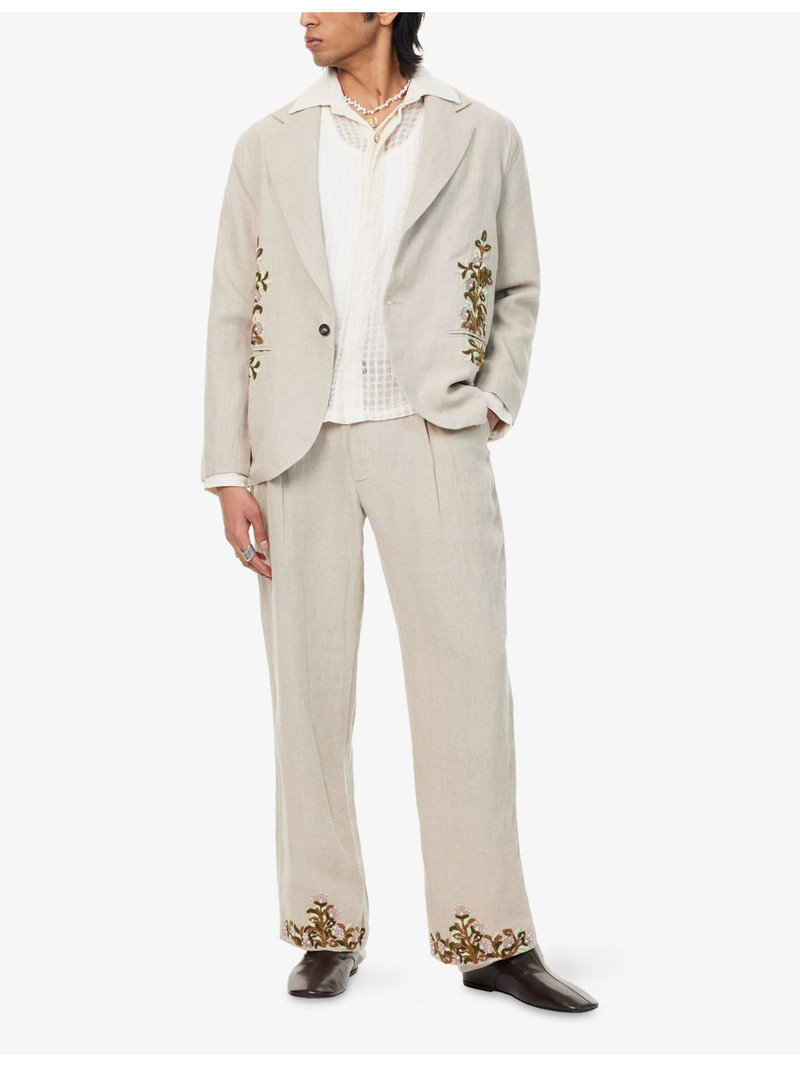 KARTIK RESEARCH Notched-Lapel Embroidered Linen Blazer outlook