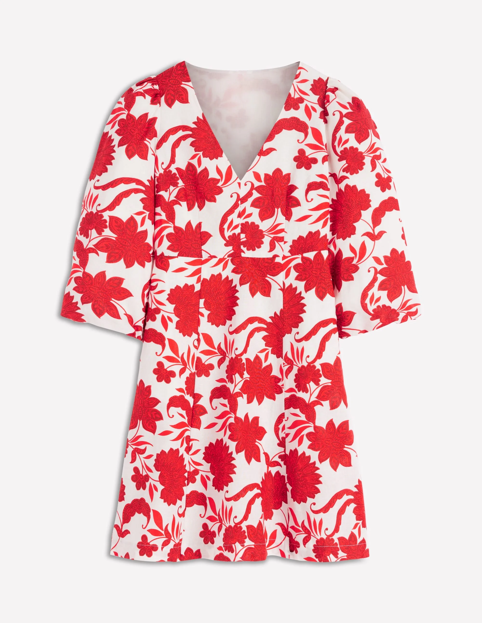 Marla Linen Blend Short Dress-Red Elegant Blossom - 1
