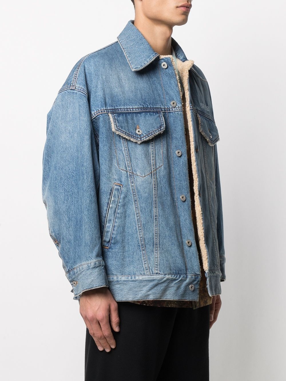 lined logo print denim jacket - 4