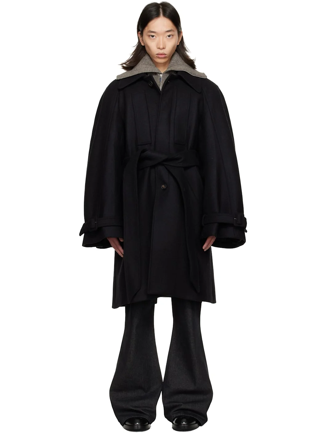 Black Long Raglan Coat - 1