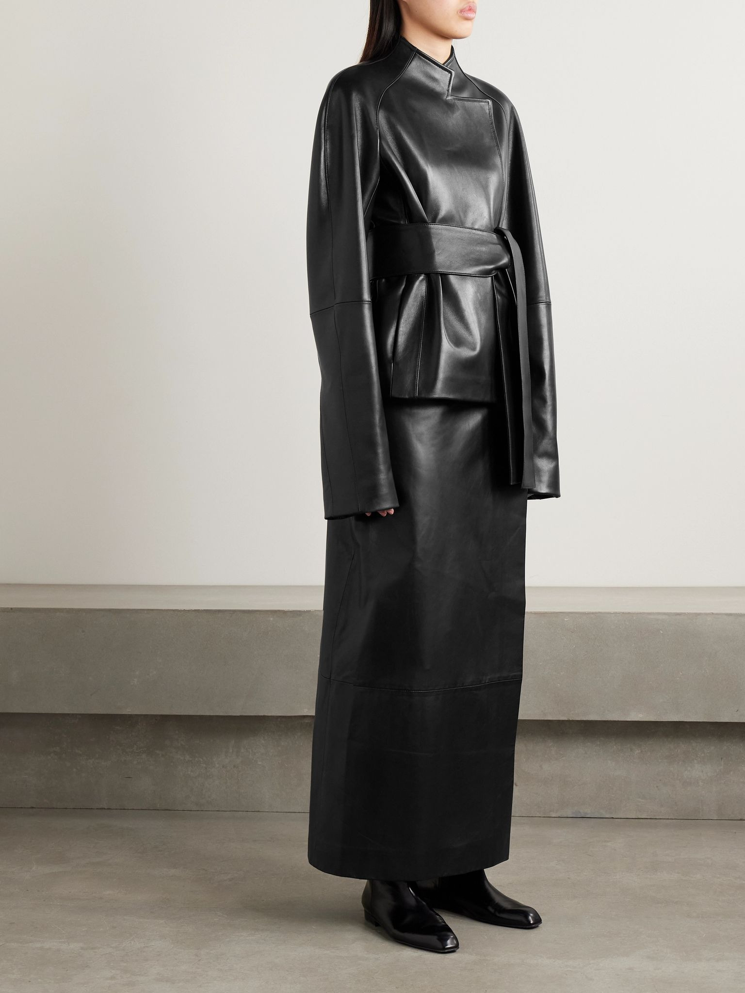 Quinn wrap-effect leather maxi skirt Black - 2