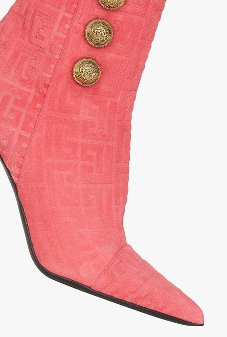 Fuchsia pink debossed suede Roni ankle boots with Balmain monogram - 5