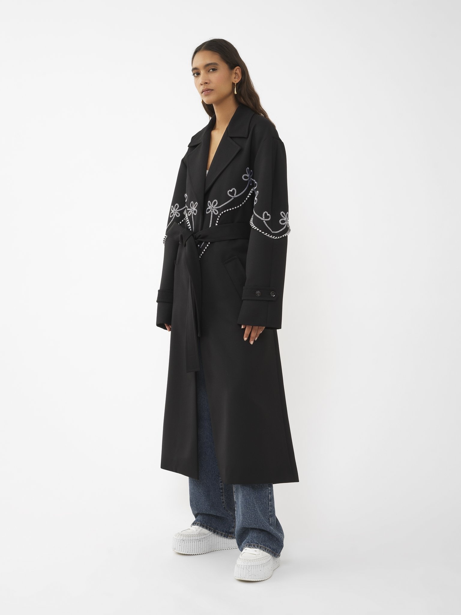 EMBROIDERED LONG TRENCH COAT - 4