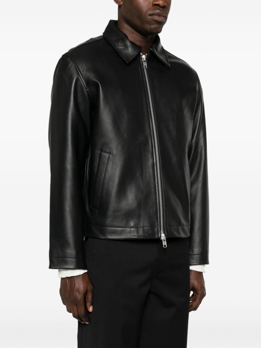 zip-up leather jacket - 3