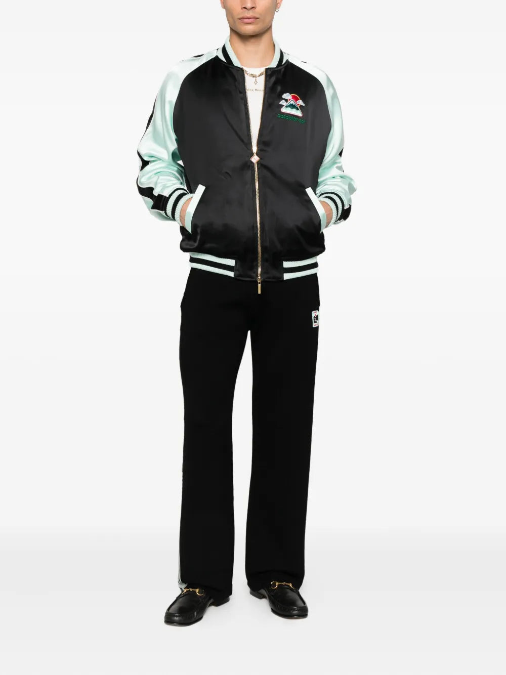 Casablanca Men Denim Bomber Jacket With Embroidered Logo - 2