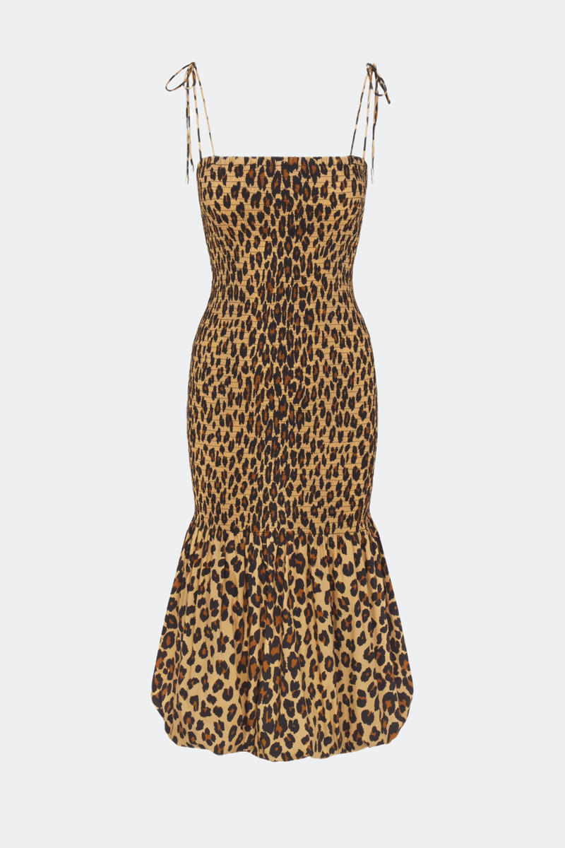 SIMONMILLER Canto Smocked Poplin Dress in Cheetah outlook