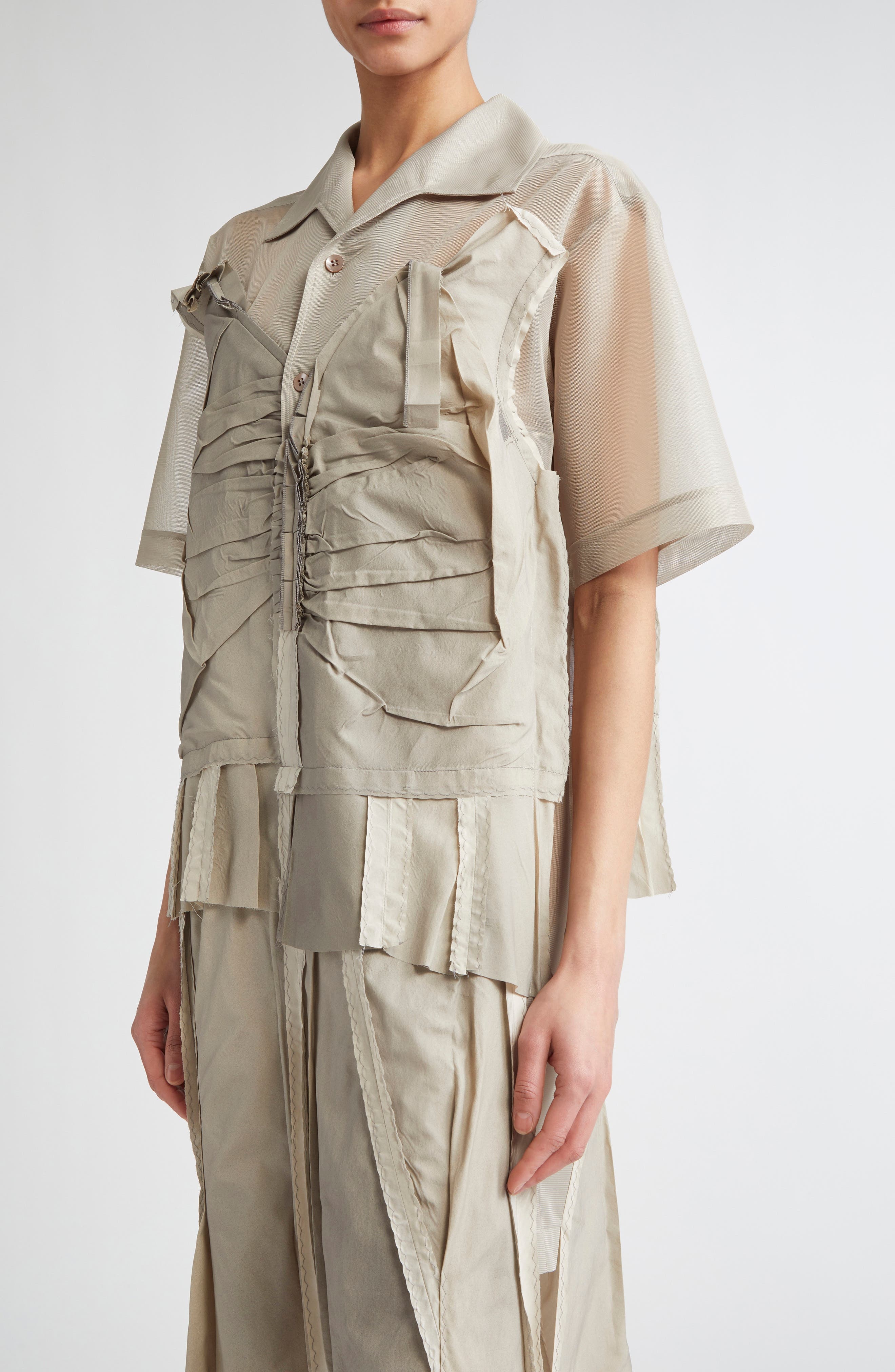 Maison Margiela Décortiqué Pleated Shirtdress in Stone And Powder at Nordstrom - 4