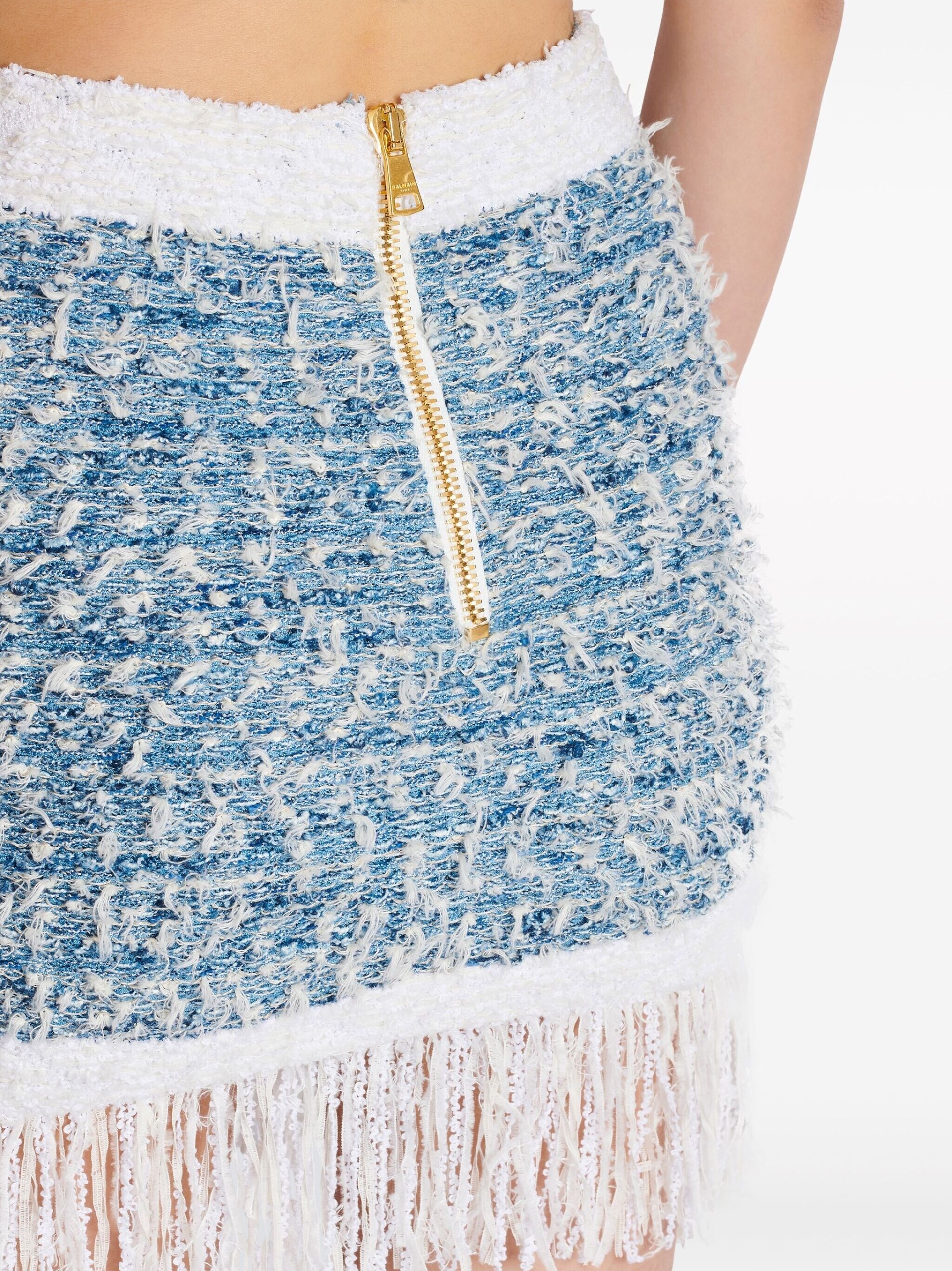Blue Tweed Fringed Skirt - 5