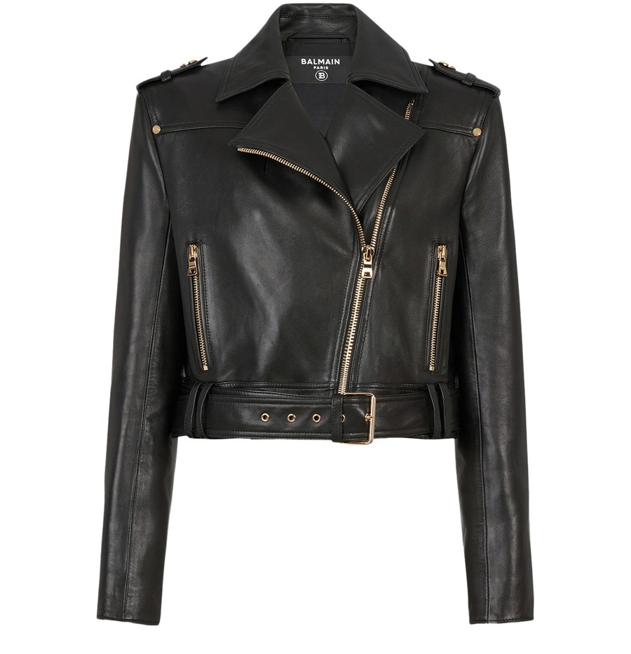 Short leather biker jacket - 1