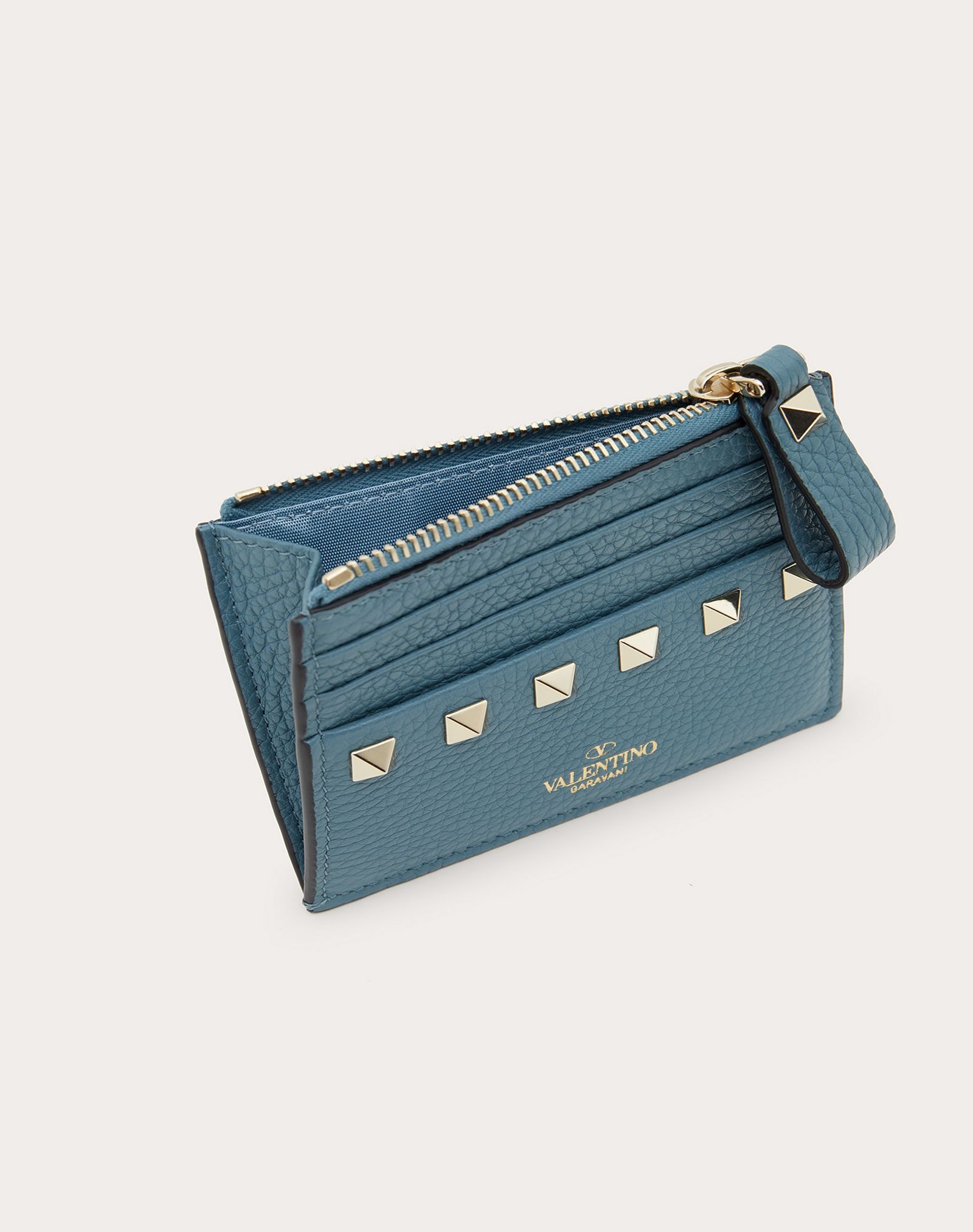 ROCKSTUD GRAINY CALFSKIN CARDHOLDER WITH ZIPPER - 5