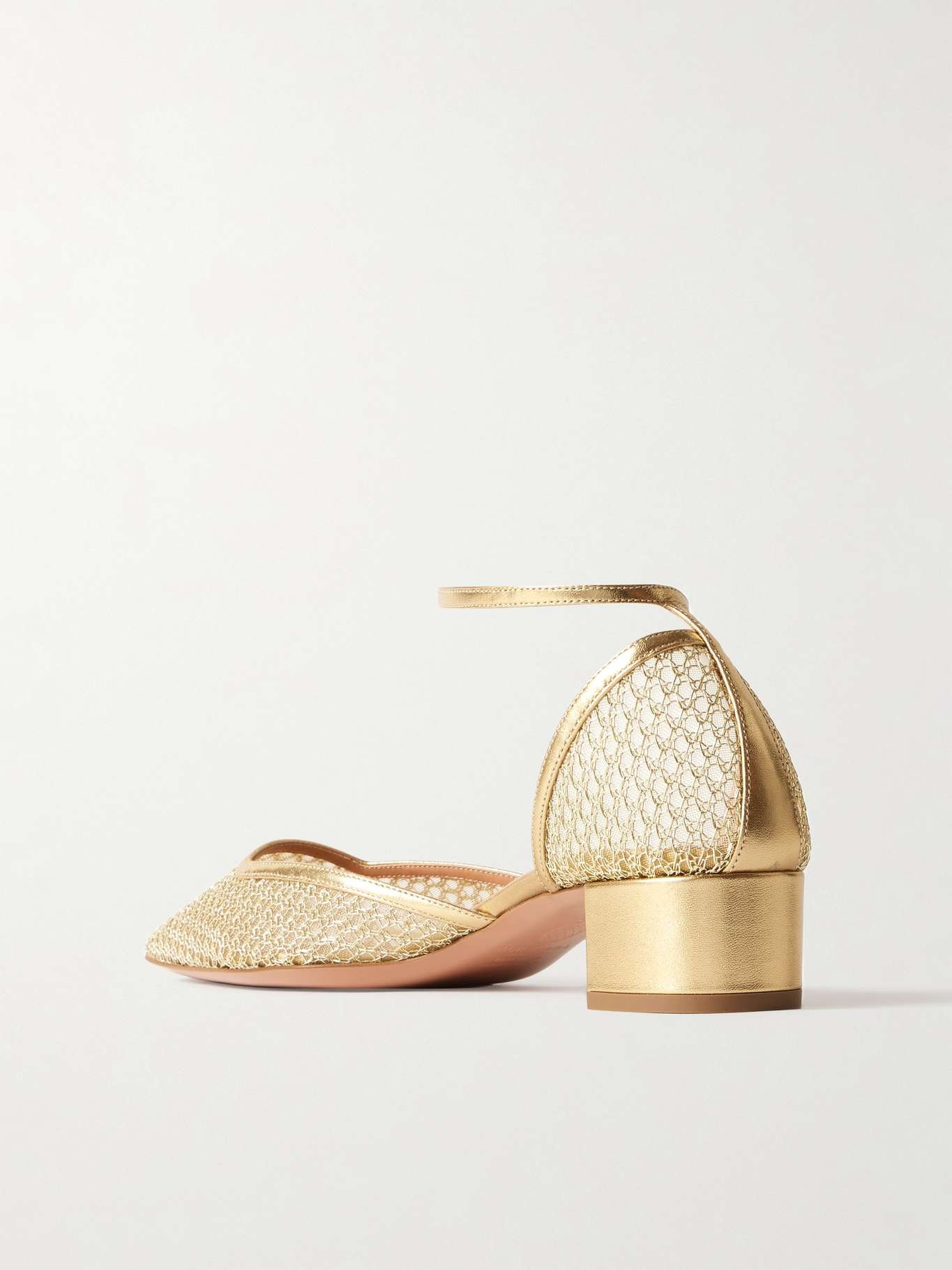 Asha 35 leather-trimmed metallic mesh pumps Gold - 3