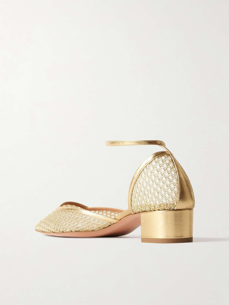 Asha 35 leather-trimmed metallic mesh pumps Gold 3