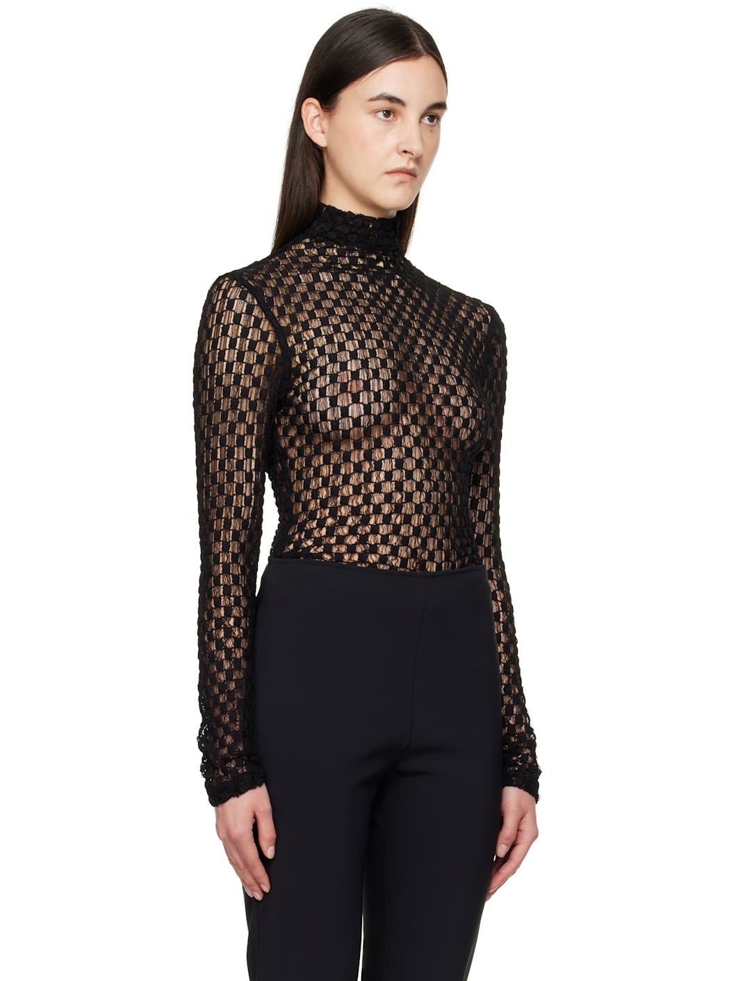 Black Geometrical Lace Blouse - 2