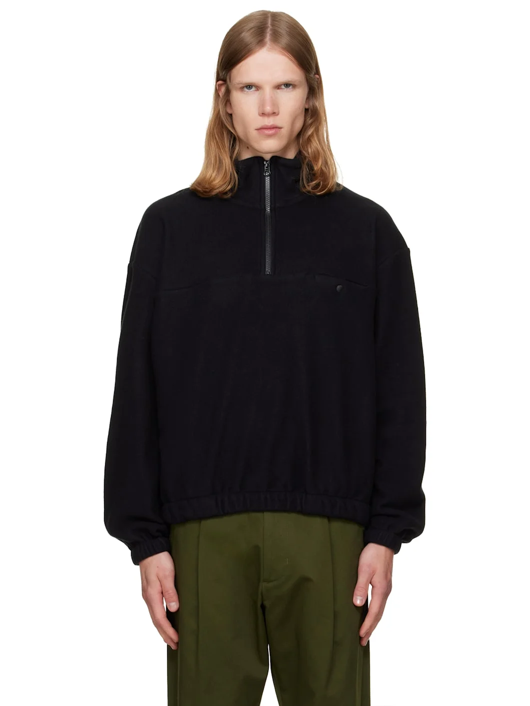 Black Quarter Zip Fleece Sweater - 1