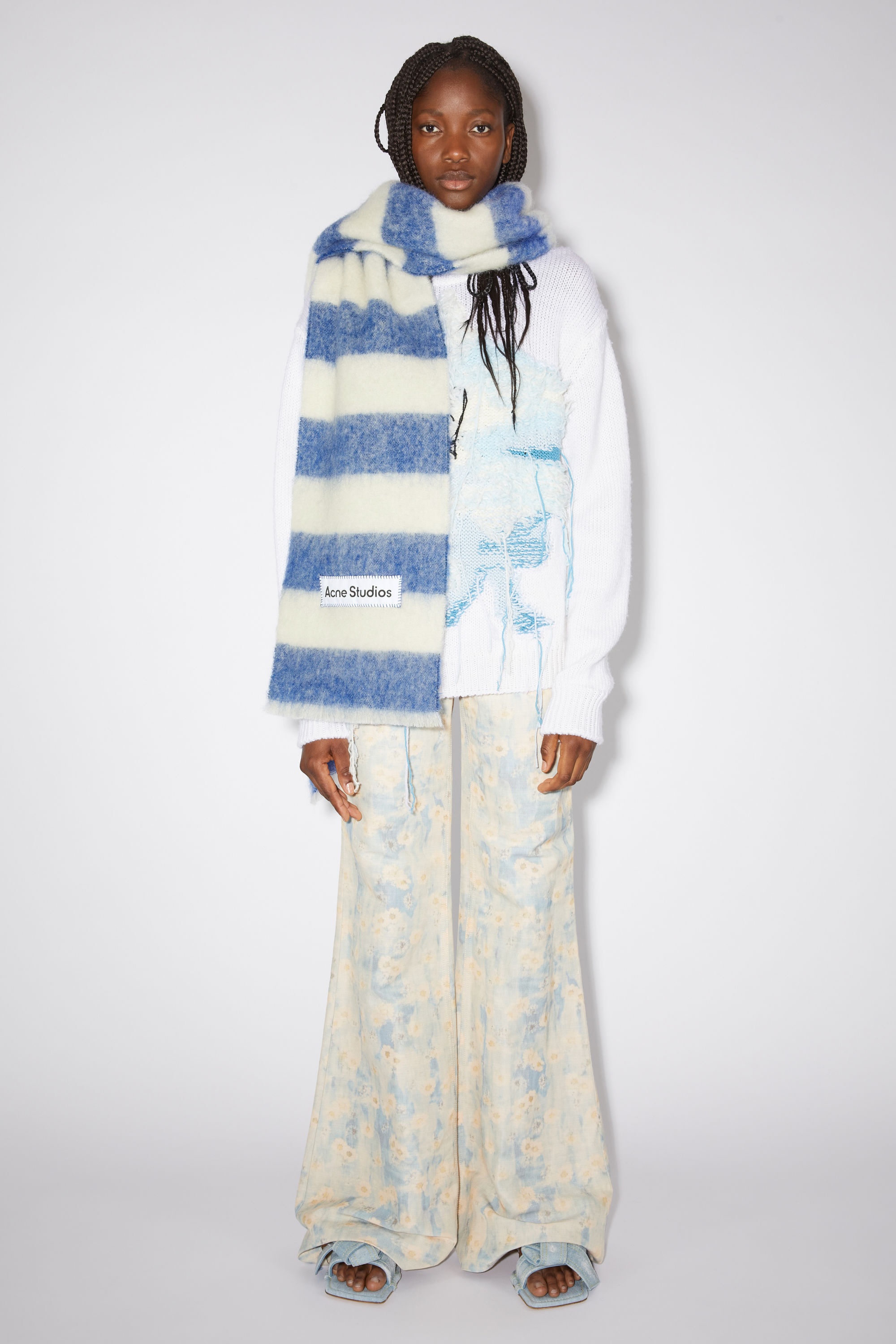 Wool-blend stripe scarf - Blue/white - 2