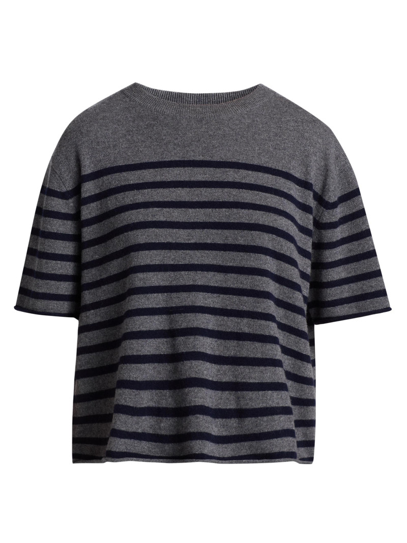 Women's Cila Striped Cashmere Relaxed-Fit T-Shirt - Graphite Navy 1