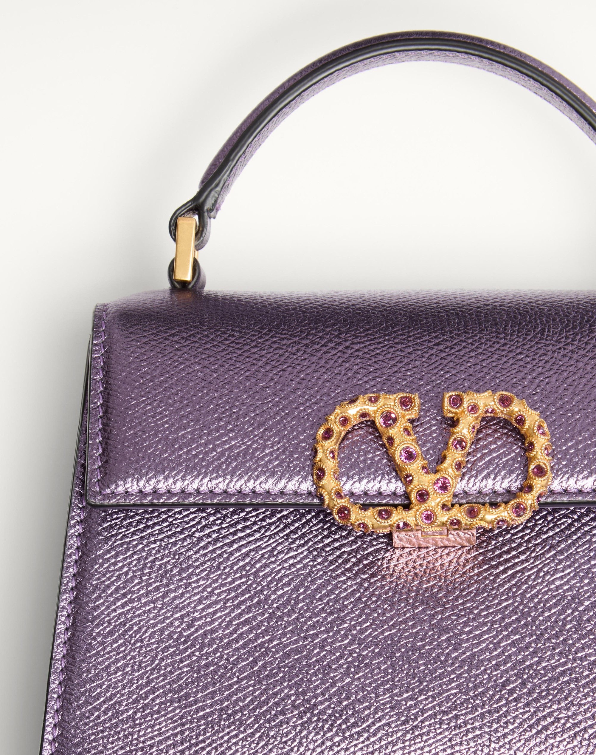 VALENTINO GARAVANI VSLING MINI HANDBAG IN LAMINATED GRAINY CALFSKIN WITH JEWEL LOGO - 6