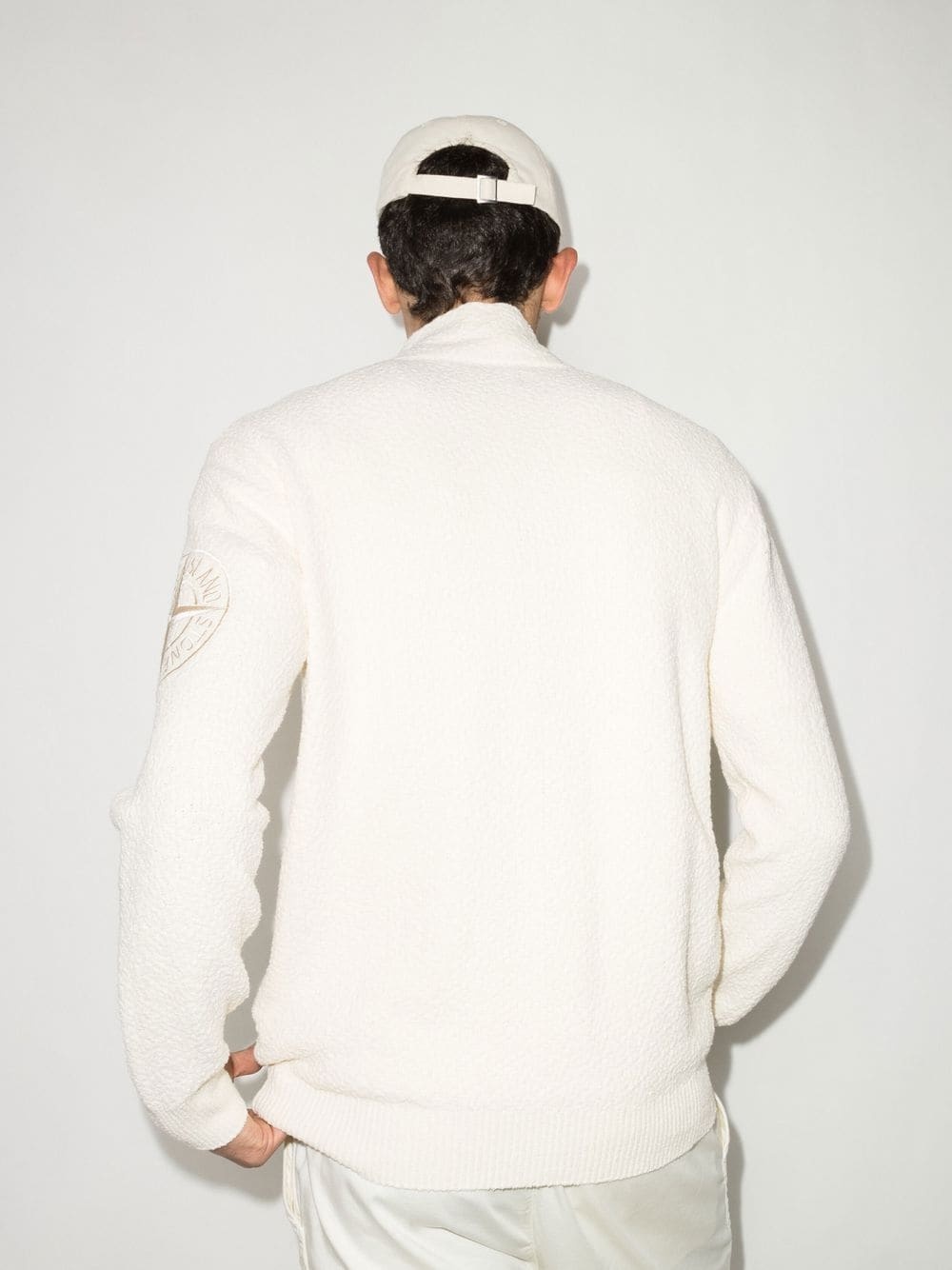 logo-embroidered textured zip sweatshirt - 3