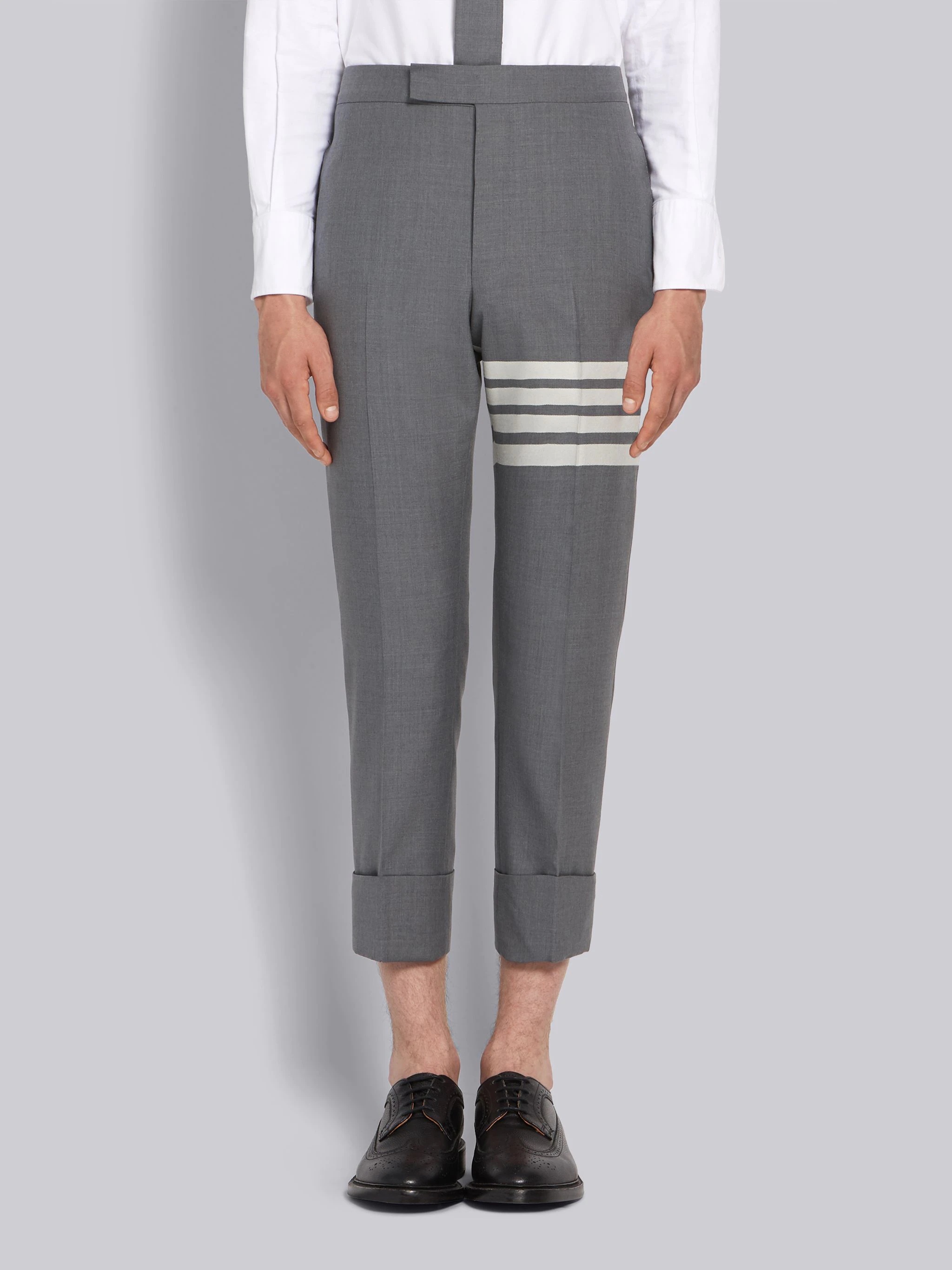 Medium Grey Plain Weave Suiting Classic 4-Bar Trouser - 1