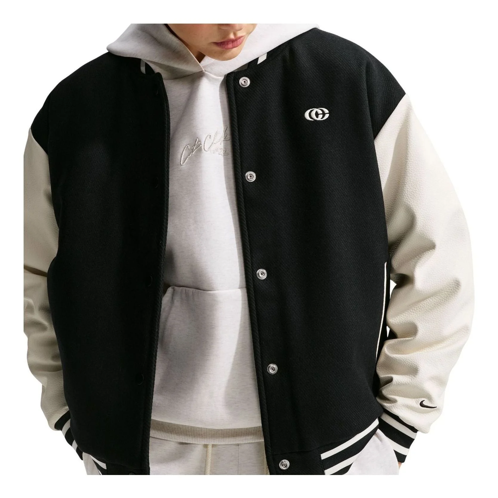 (WMNS) Nike x Caitlin Clark Varsity Jacket 'Black Pale Ivory' JA1575-010 - 1