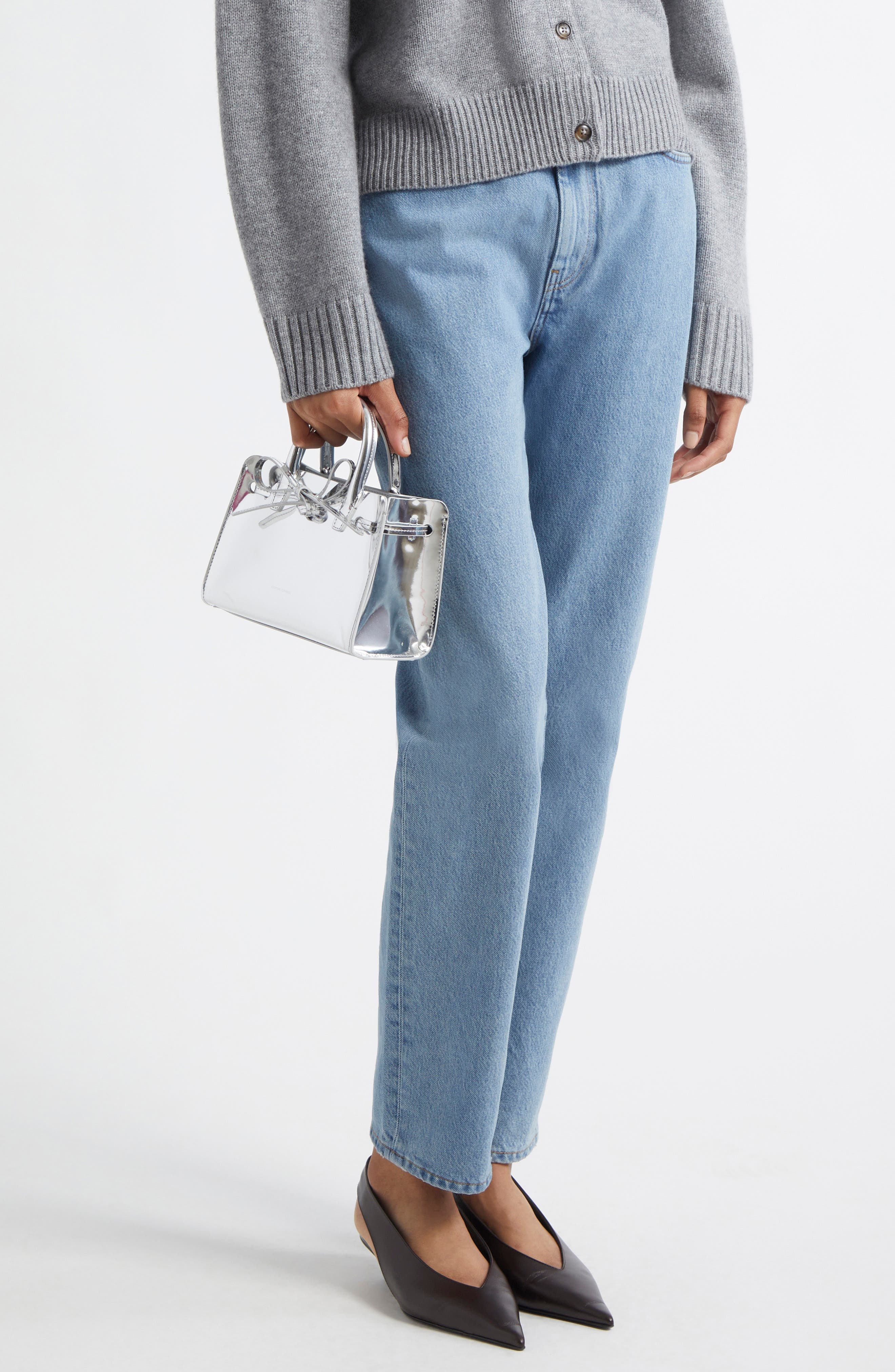 Mansur Gavriel Mini Sun Metallic Leather Tote in Silver at Nordstrom - 3