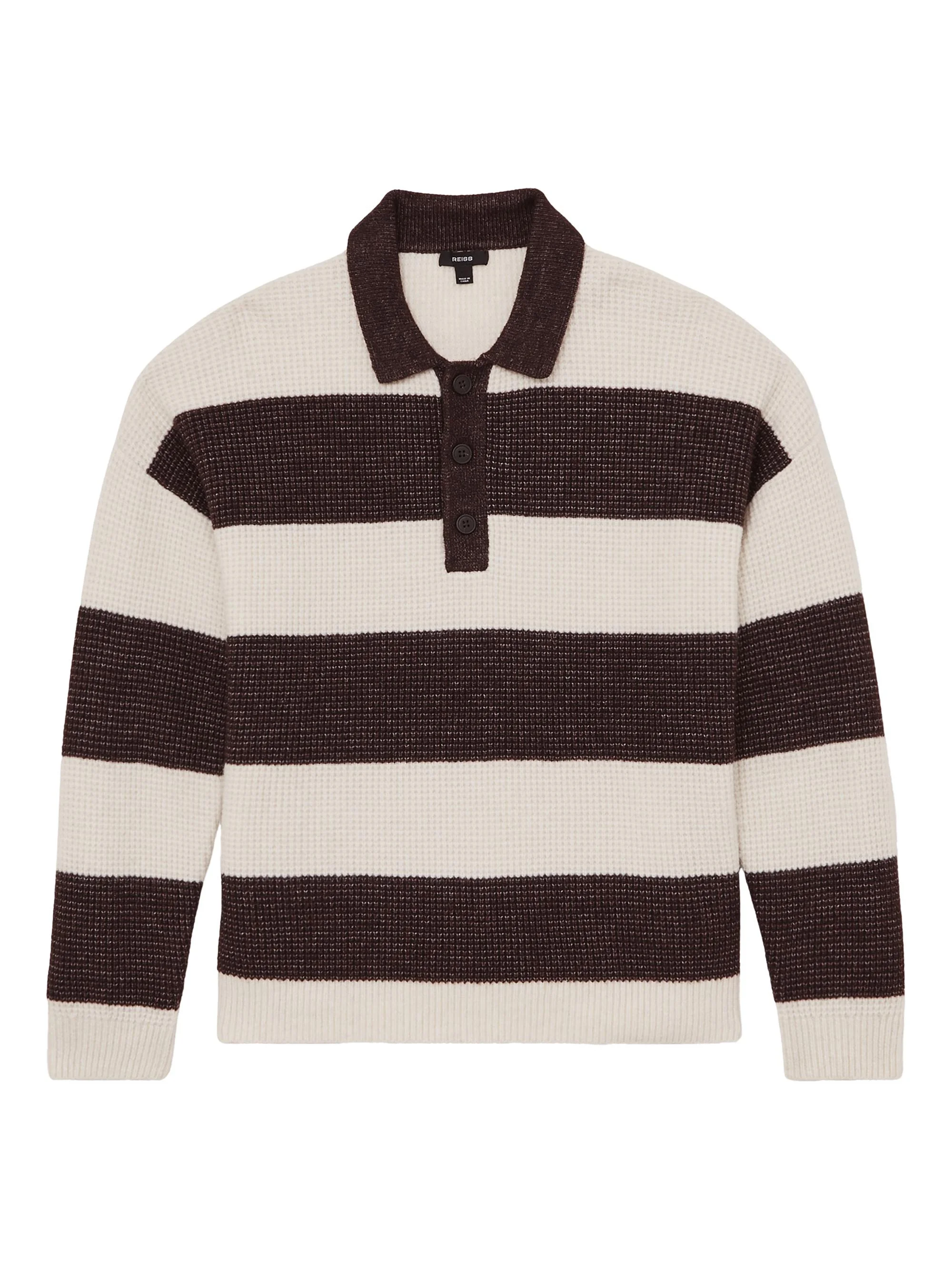 Men's Horice Striped Knit Polo Sweater - Choclate Brown Off White - 1