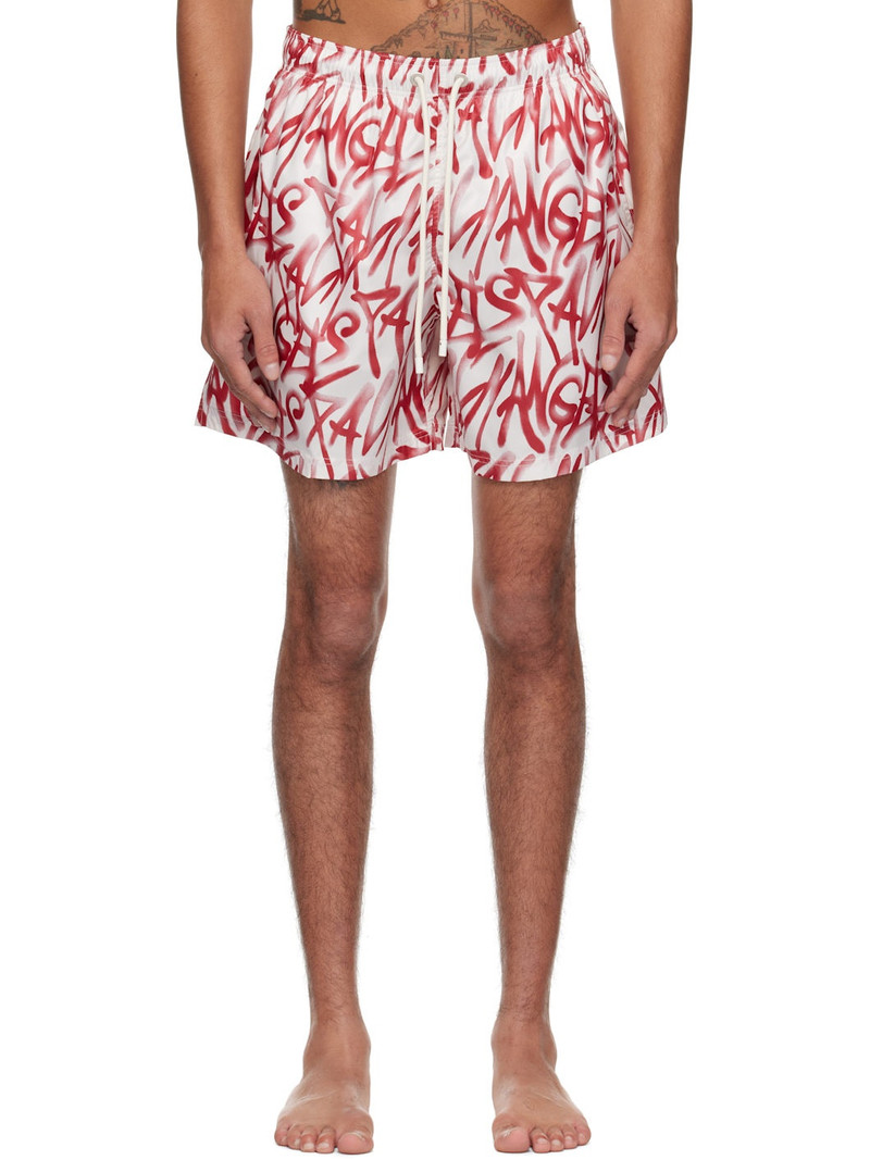 Red & White Graffiti Swim Shorts 1