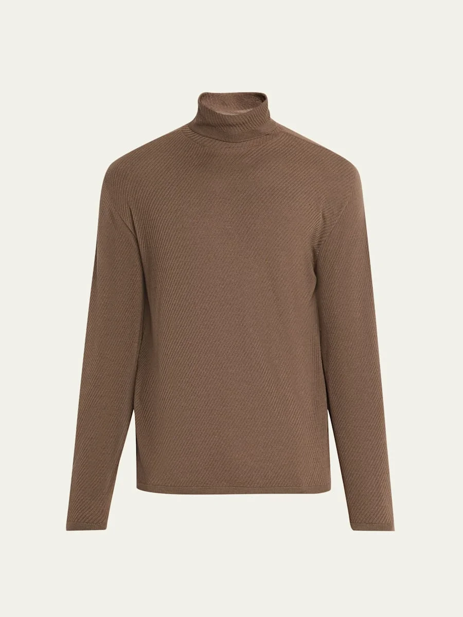 Men's Ribbed Wool and Silk Turtleneck Sweater - 1