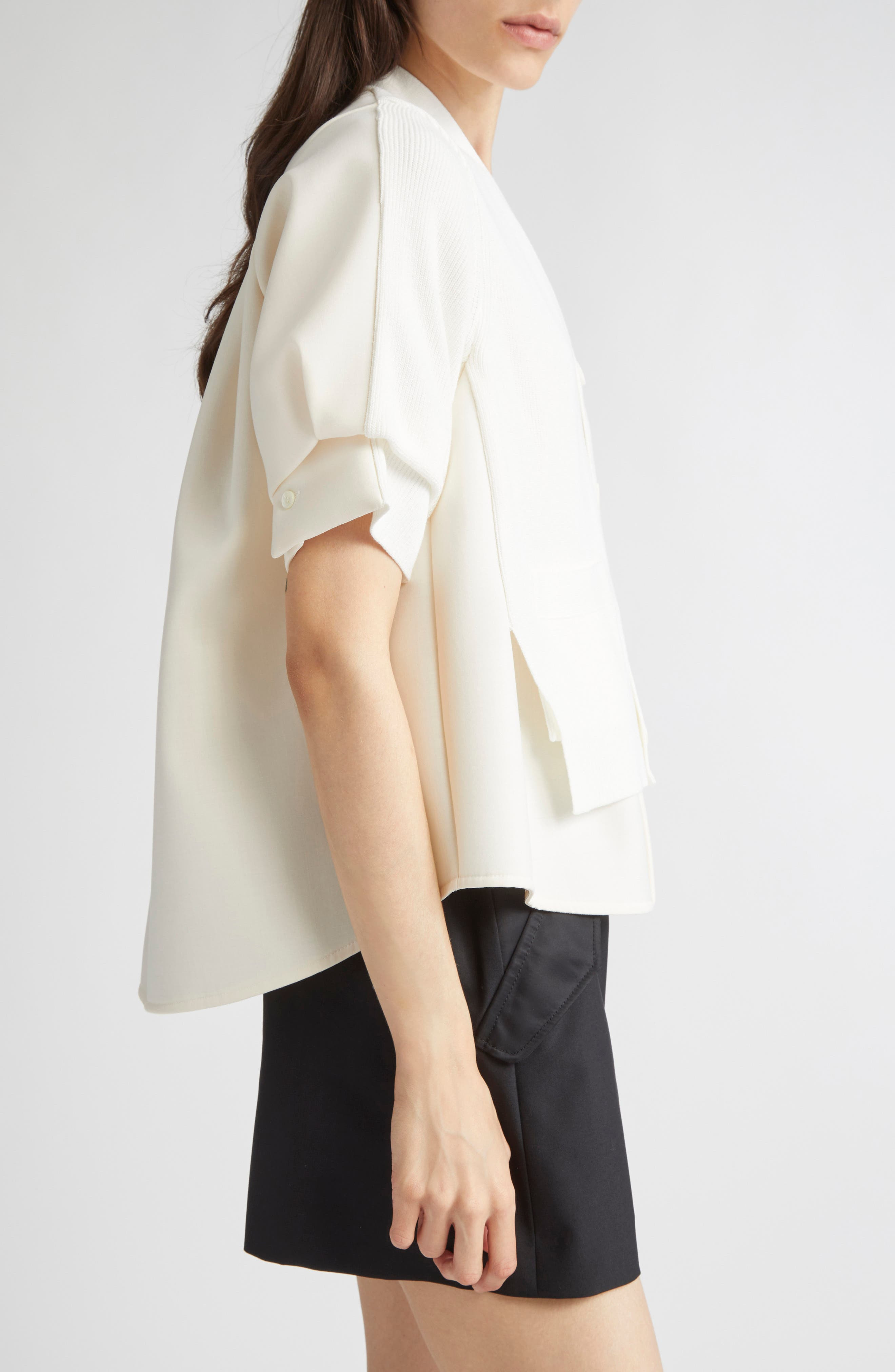 Sacai Suiting Mixed Media Cardigan in Off White at Nordstrom - 4